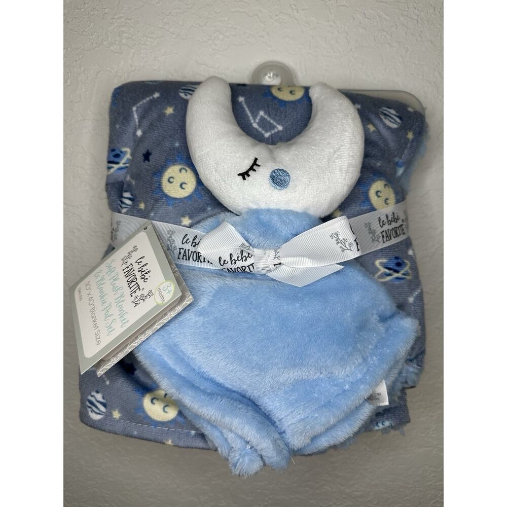 Le Bebe Baby Blanket Outer Space Moon Lovey Solar System Blue Gray
